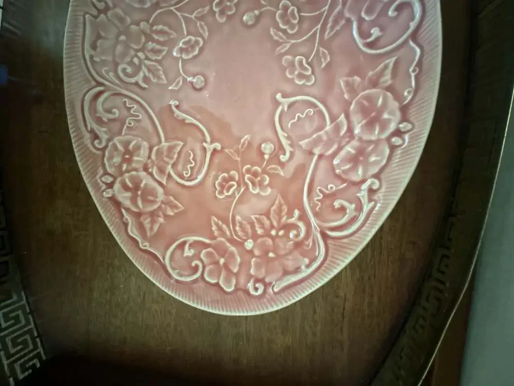 Bordallo Pinheiro Pink Majolica Floral Embossed Oval Platter Made in Portugal